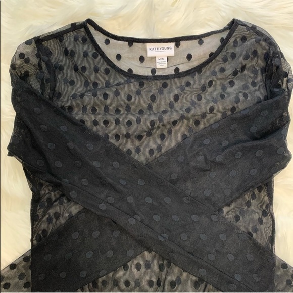 NWOT Kate Young Polka Dot Sheer Bodysuit - Picture 3 of 4